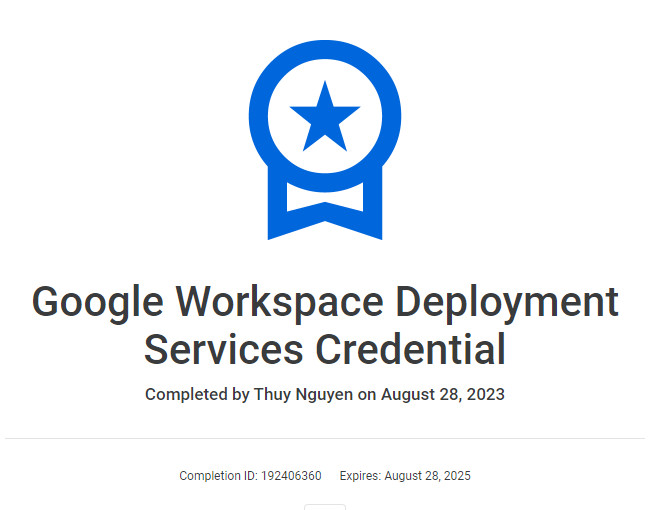 Chứng chỉ Servies nhân viên Oxygen nhận từ Google Worksapce 2
